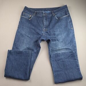 Stio Mens Jeans 38 Dark Blue Wash Straight Leg Stretch Denim Hemmed 28.5 Inseam